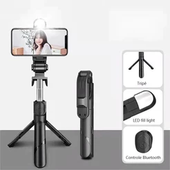 Tripé Pau de Selfie com Luz LED para Vídeo, Live e Fotos | Controle Bluetooth