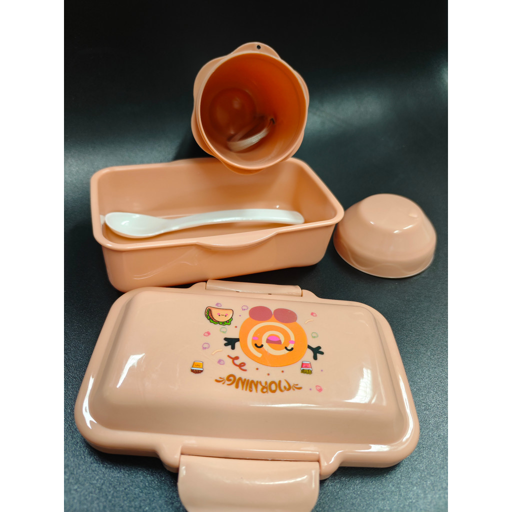 Kit Marmita Infantil Desenho capivara Com Talheres De Plástico E Garrafa De 500ML Para Criencas