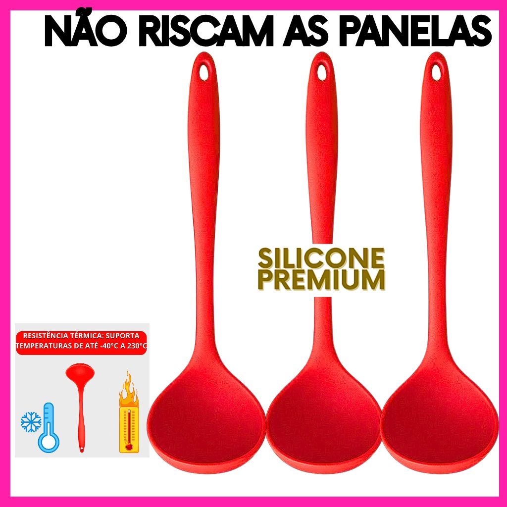 Concha de Silicone Premium Alta Temperatura Vermelha Utensílio de Cozinha 3 Unidades
