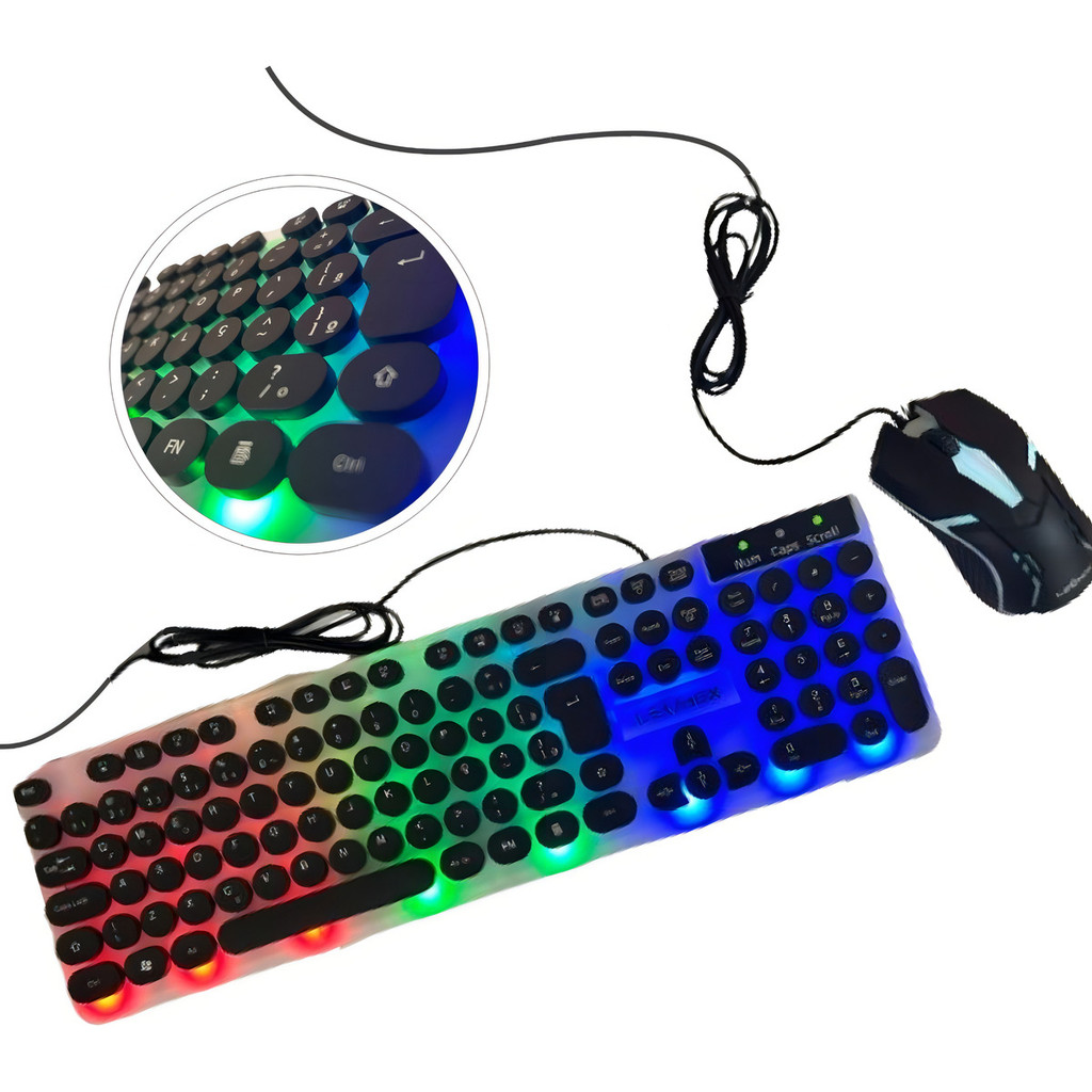 Kit Gamer Teclado Mecâni E Mouse C Fio Led Rgb Pc Note Preto Lehmox