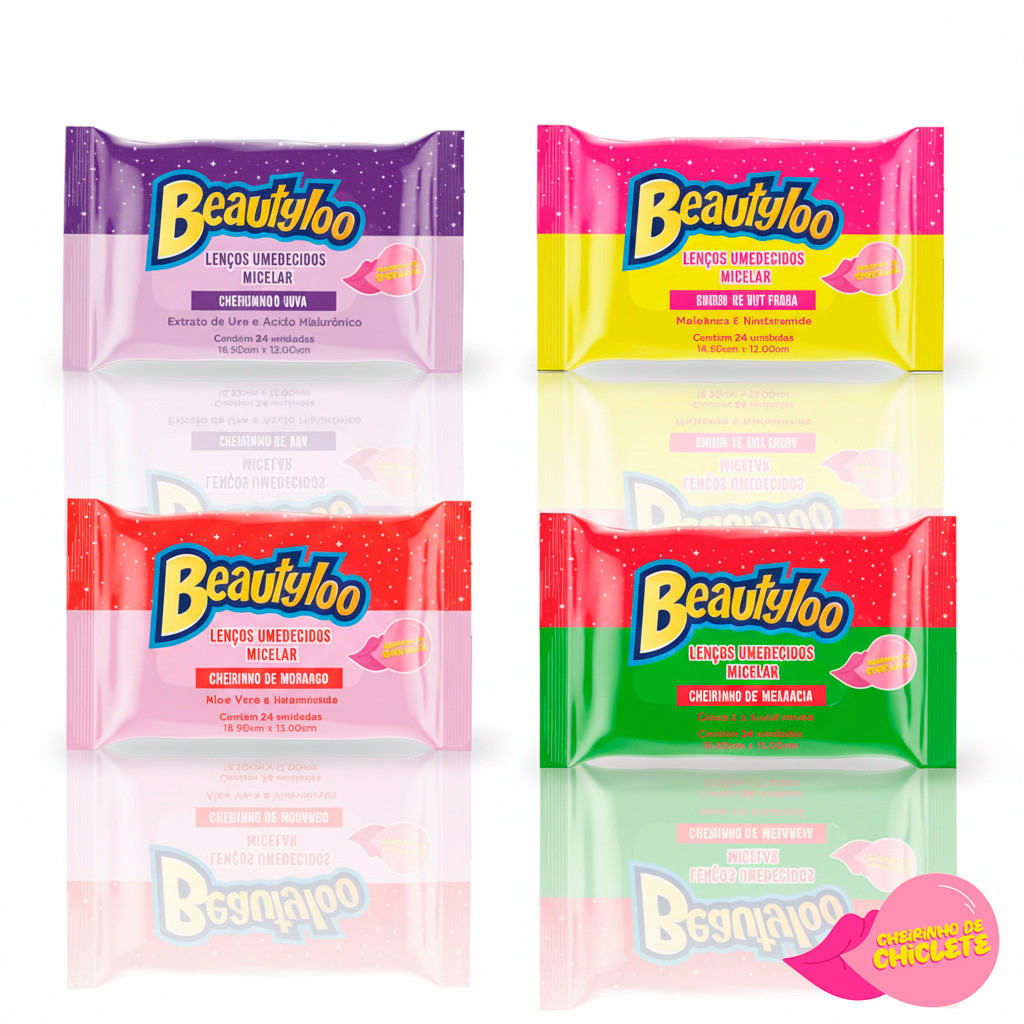 Lenço Demaquilante  Umedecido Cheirinho de Chiclete Beautyloo Face Beautiful em Oferta na Shopee