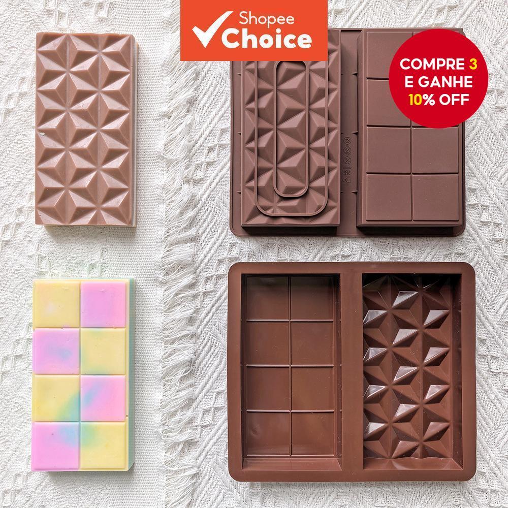 Molde de barra de chocolate de silicone com duas formas retangulares, ferramenta de confeitaria para bolo de creme de em Oferta na Shopee