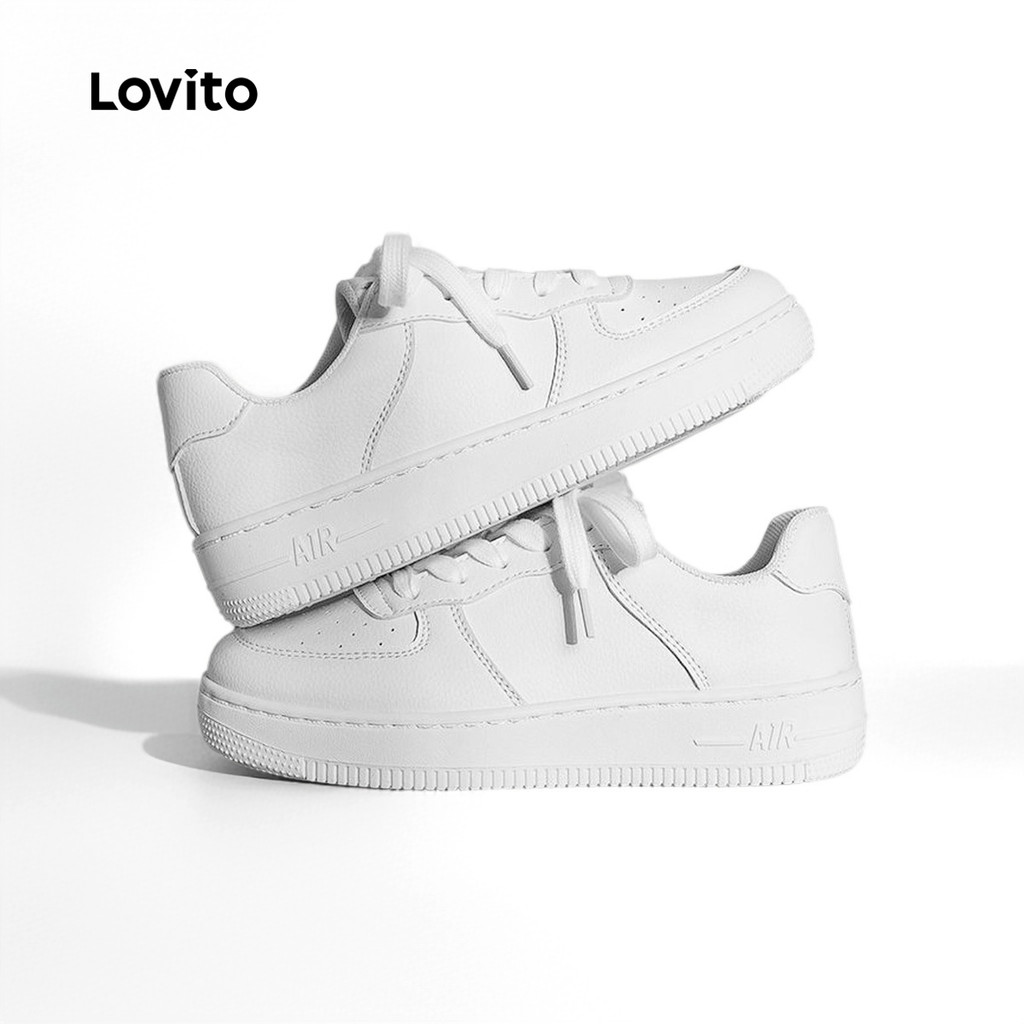 Lovito Sapatos esportivos lisos com cadarço para pai tênis de sola grossa para mulheres LFA32425 em Oferta na Shopee