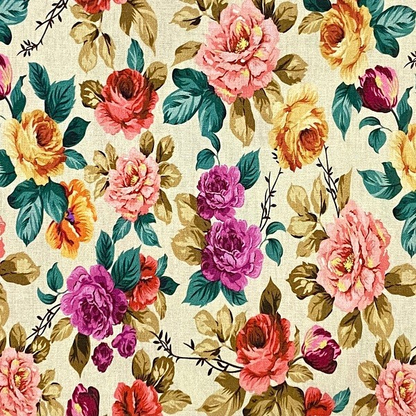 Tricoline Rotativo Floral Rosas Fundo Bege em Oferta na Shopee