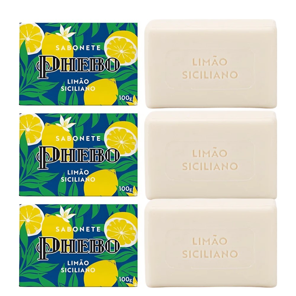 Kit 3 Sabonete Phebo Granado Limão Siciliano Glicerina Vegetal Natural em Barra 100g