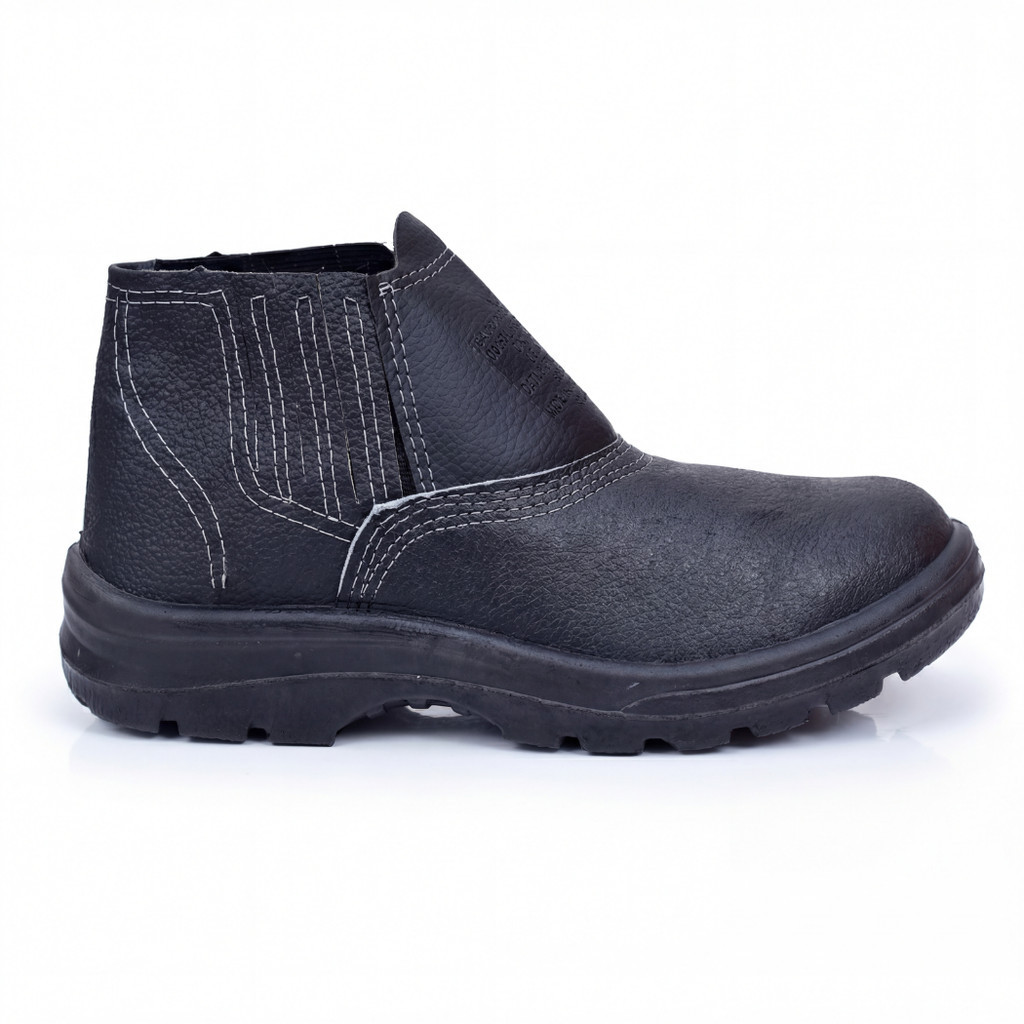 Bota Botina Couro Elástico Biqueira PVC CA 17137 PU Monodensidade Preta em Oferta na Shopee