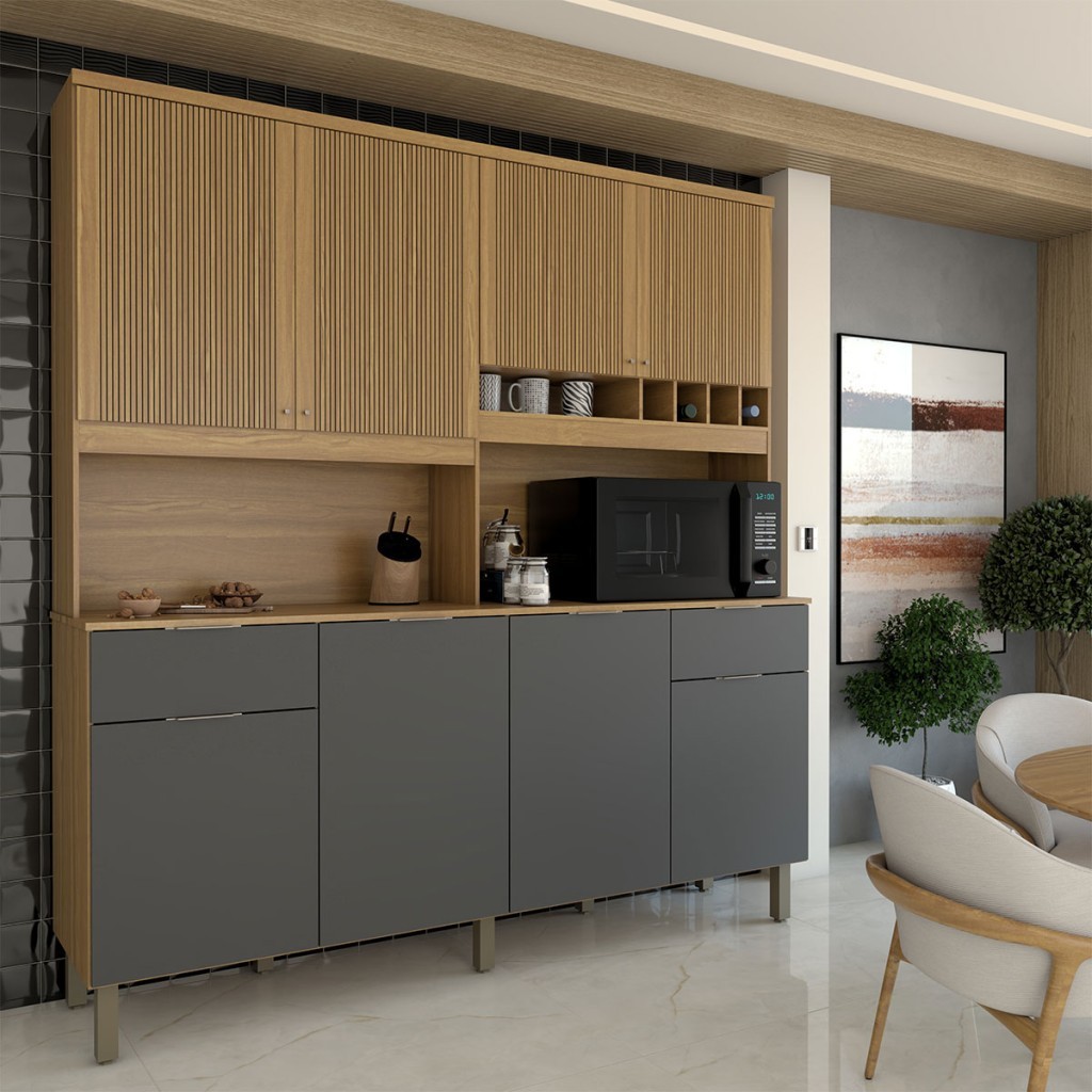Cozinha Compacta Castilla 8 Portas 2 Gavetas 100% Mdf Amêndoa/Branco - Panorama Móveis