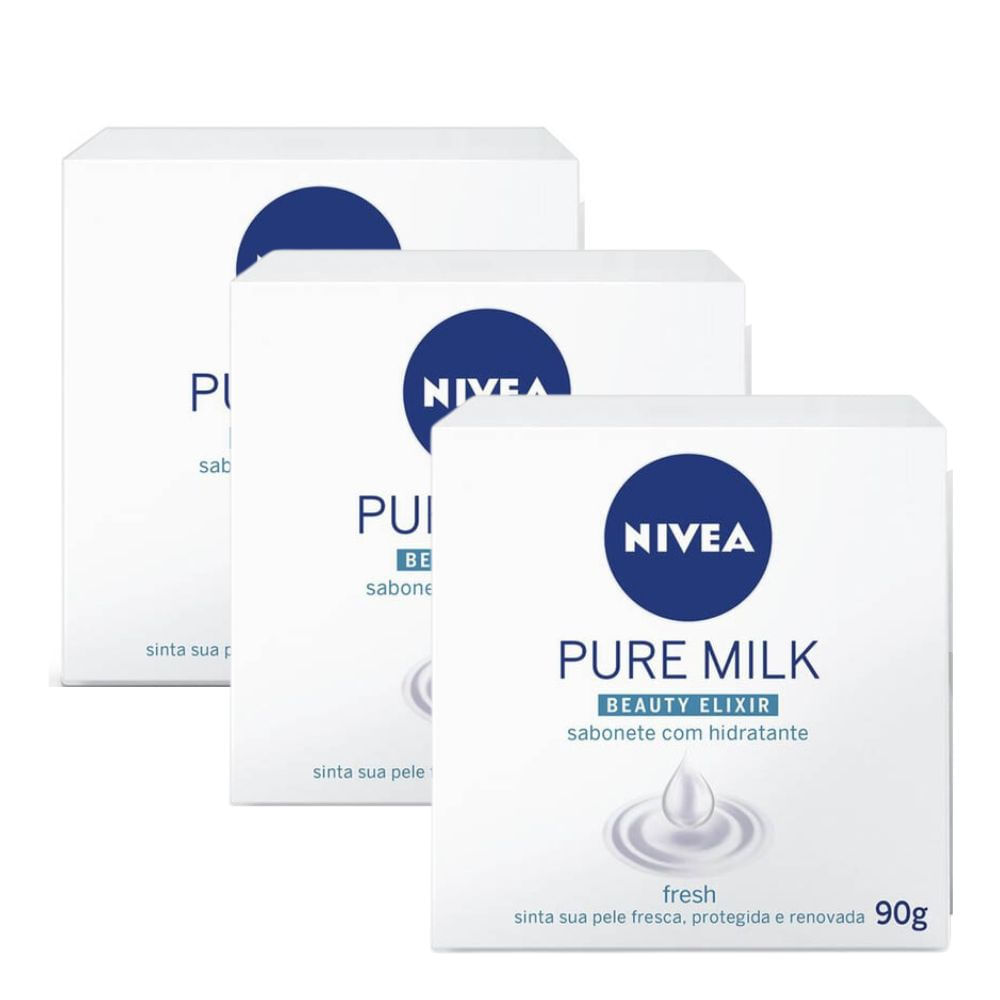Kit 3 Sabonete em Barra Hidratante Nivea Pure Milk Fresh 90g em Oferta na Shopee