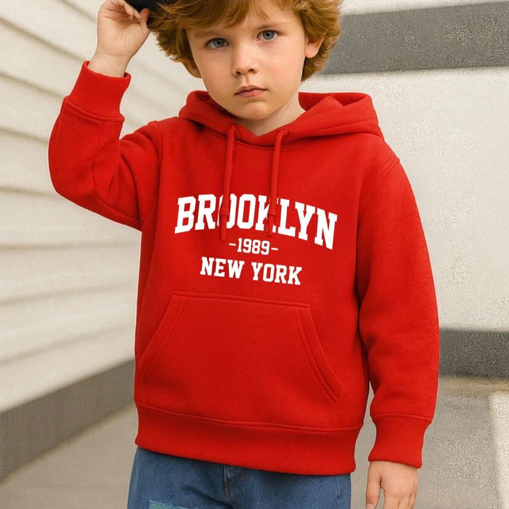 Moletom Infantil Blusa de Frio Agasalho Flanelado Peluciado Bolso Canguru Estampado Brooklyn Streetwear Casual Estiloso