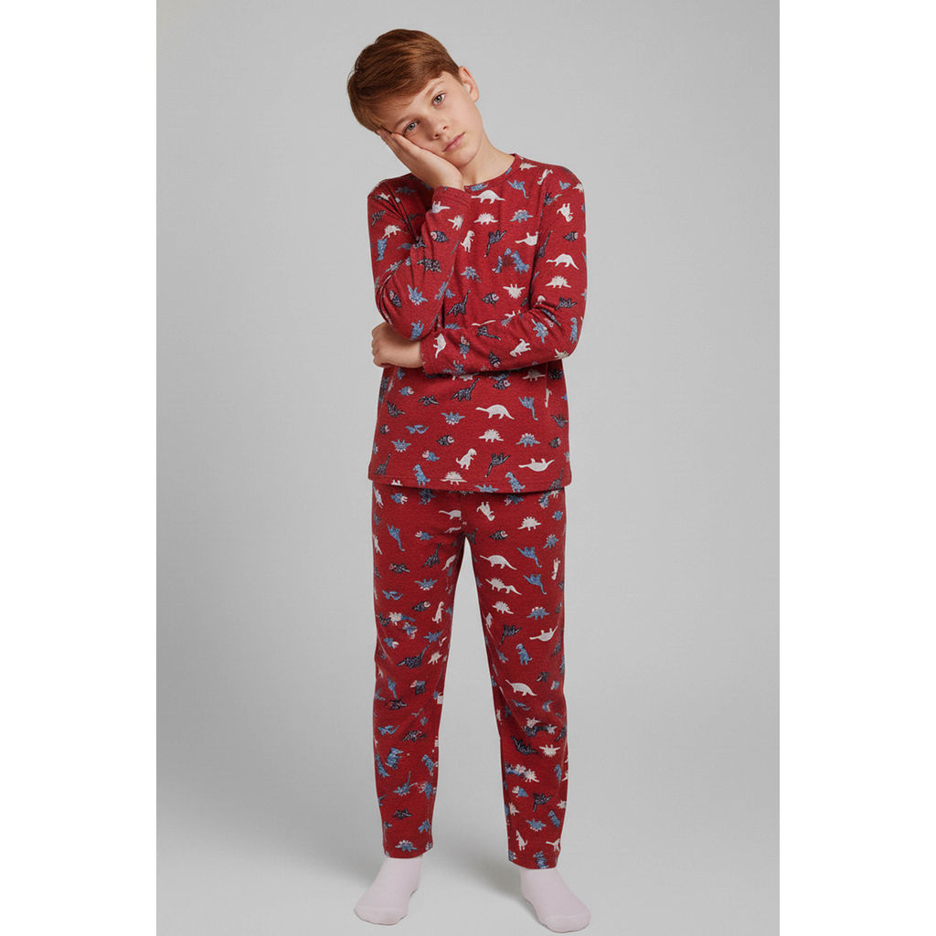 Pijama Longo Infantil Menino Com Estampa Elian Vermelho