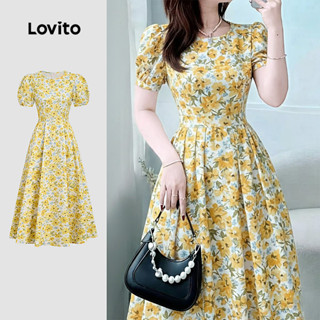 Lovito  Vestido Boho com Zíper Primavera/verão Vestido Amarelo para mulheres. L177ED058 em Oferta na Shopee