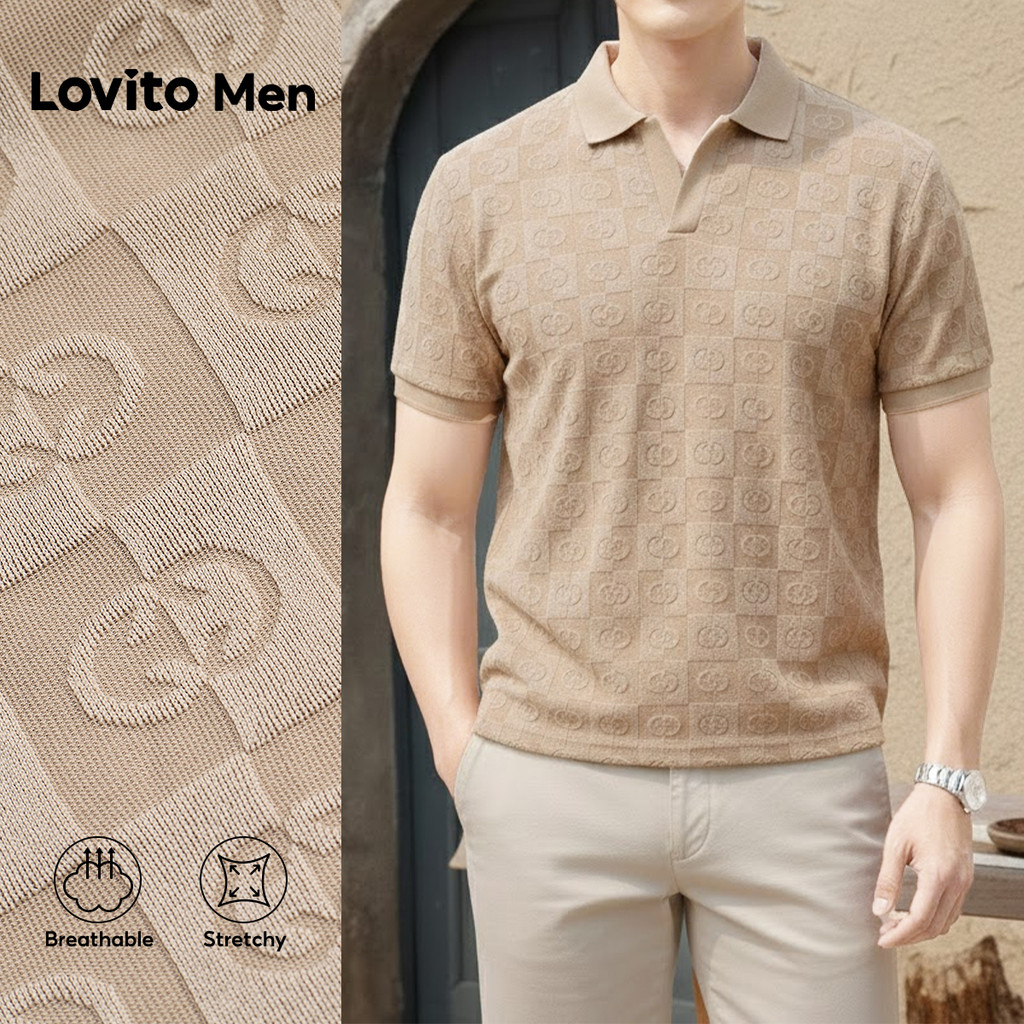 Lovito Men  Camisa Polo Casual Jacquard Botão Primavera/verão Branca para Homens L175ED044 em Oferta na Shopee