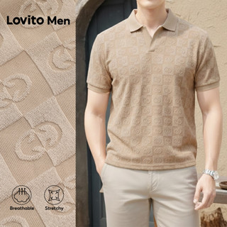 Lovito Men  Camisa Polo Casual Jacquard Botão Primavera/verão Branca para Homens L175ED044 em Oferta na Shopee