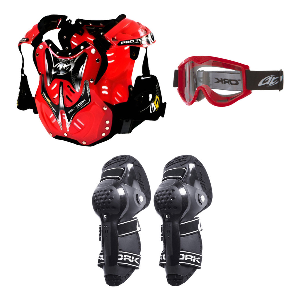 Kit Colete Óculos Joelheira Articulada Motocross Trilha Enduro
