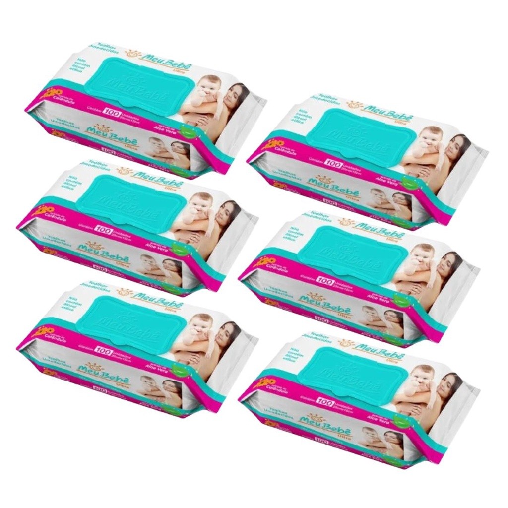 Kit Lenço/Toalha umedecida Meu Bebê Ultra c/ 600 unidades - 6 pacotes c/ 100 unid. em Oferta na Shopee