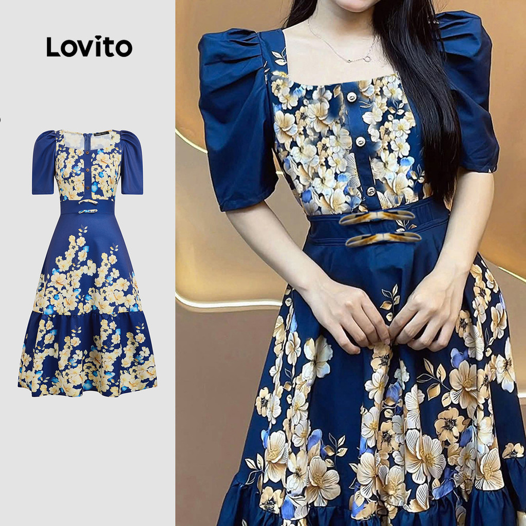 Lovito Vestido Elegante com Zíper Vestido Primavera/verão para Mulheres LK2LD325 em Oferta na Shopee