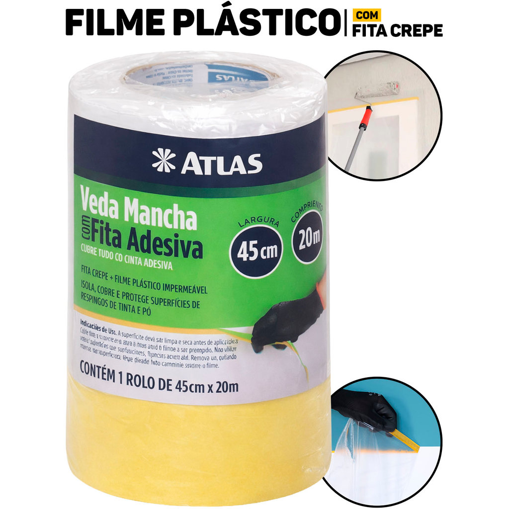 Plástico Proteção Pintura 45cm x 20m Atlas Acabamento Profissional Obras