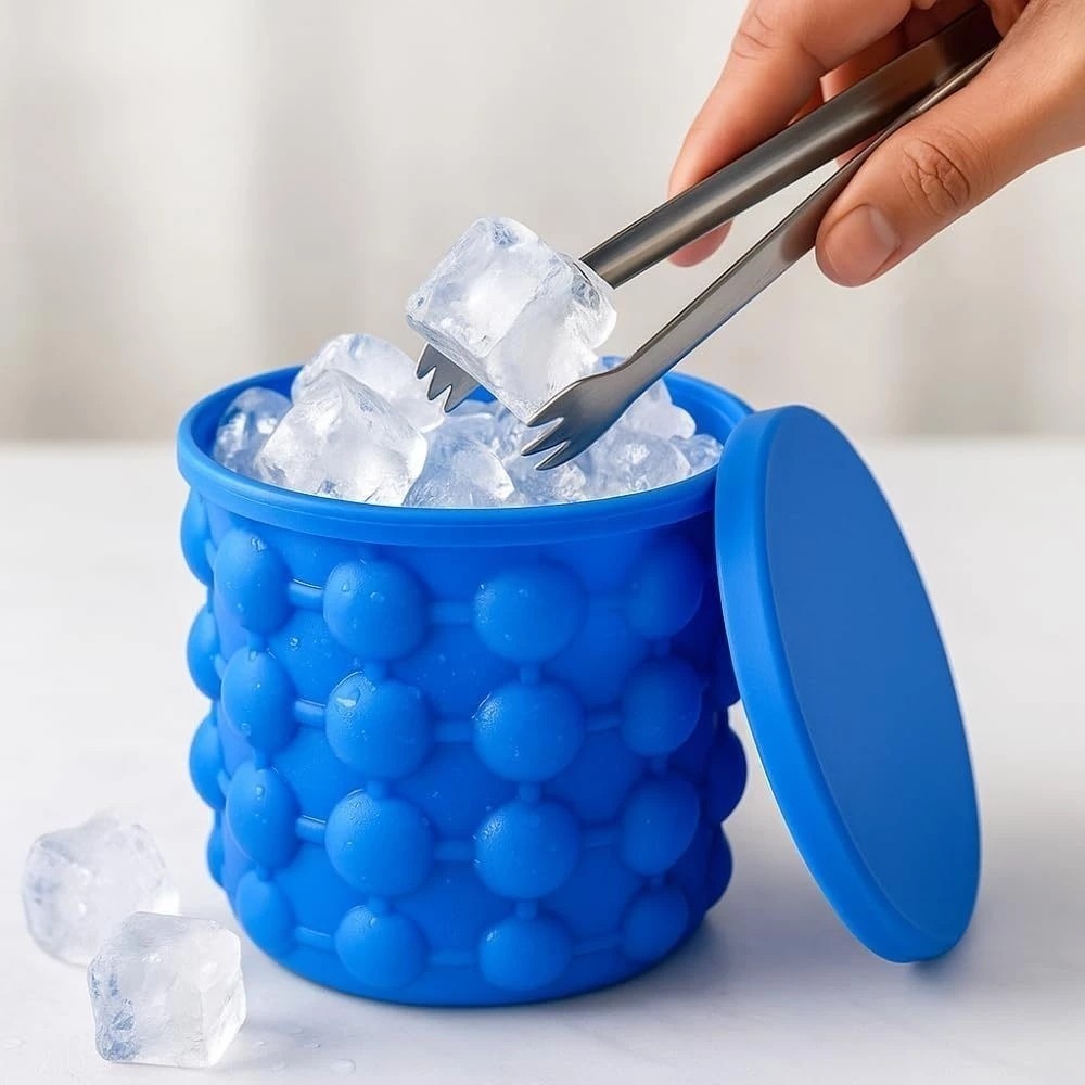Balde Gelo Silicone Forma 2 em 1 Cubos Drinks Térmico Portátil Camping Bebidas Armazena Gelo
