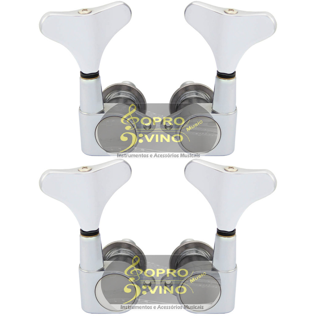 Tarraxa Contra Baixo Elétrico Blindada Cromada 2L+2R Kit Dolphin Cód 907
