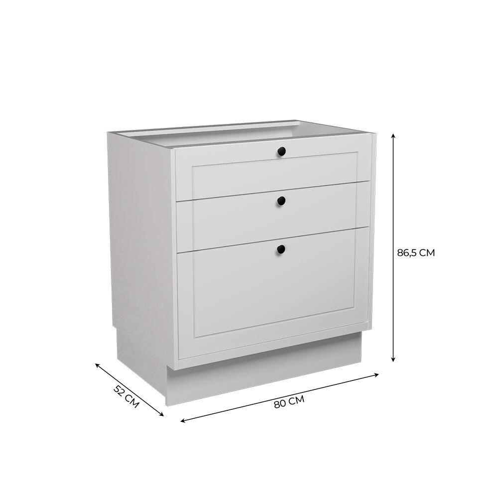 Balcão Cozinha MDF Herval Viana, 3 Gavetas, Branco Ártico, 80 cm · foto 2