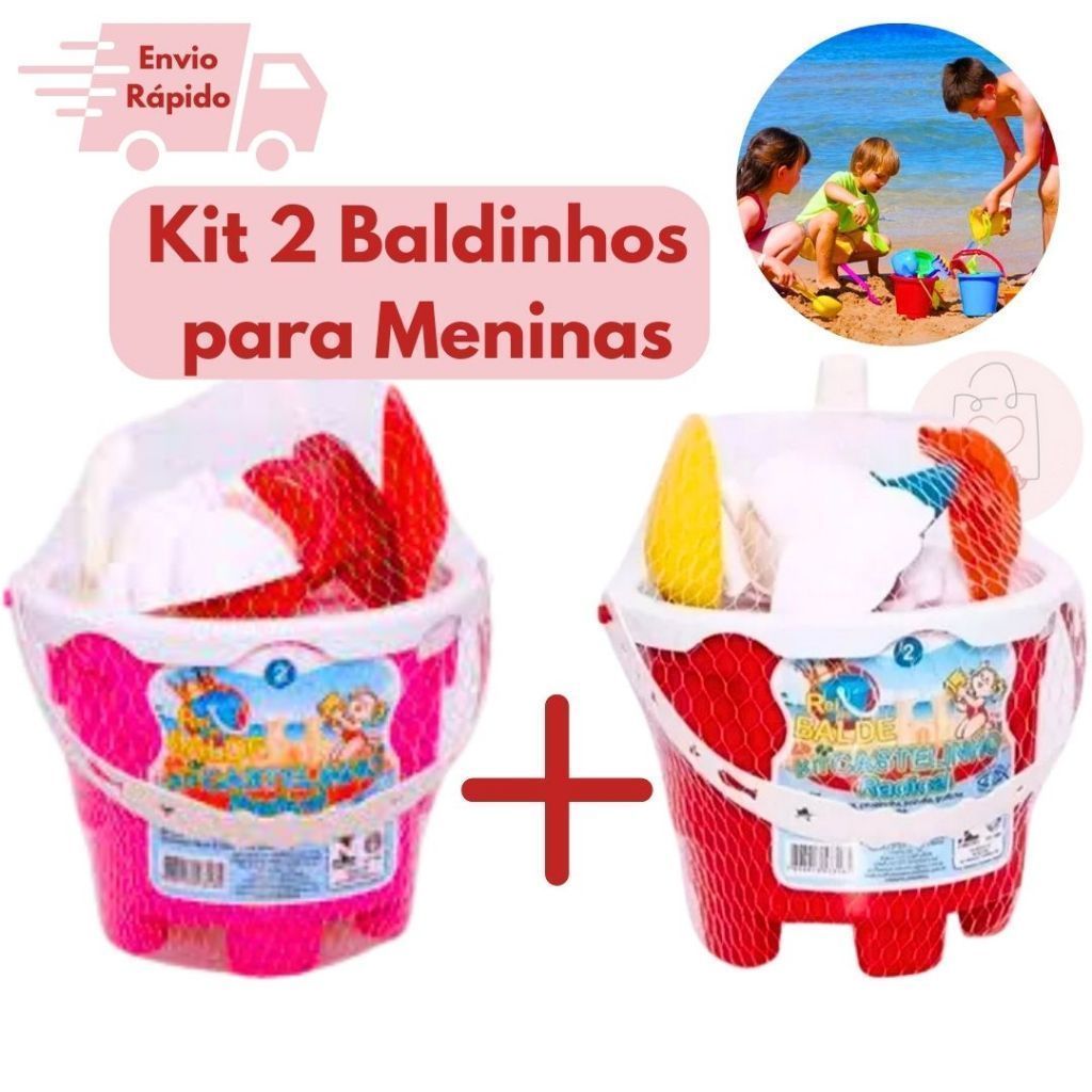 Kit 2 Baldinhos De Areia Menina Infantil Com 6 Acessórios Praia Castelo Pá Bichos em Oferta na Shopee
