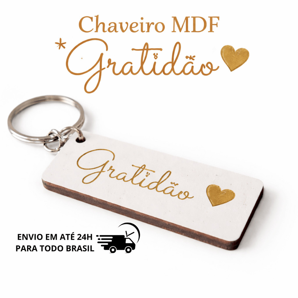 Chaveiros Gratidão com Coração Vazado Mdf Branco Lembrancinha Religiosa Fé Igreja KIT 10/30/50/100