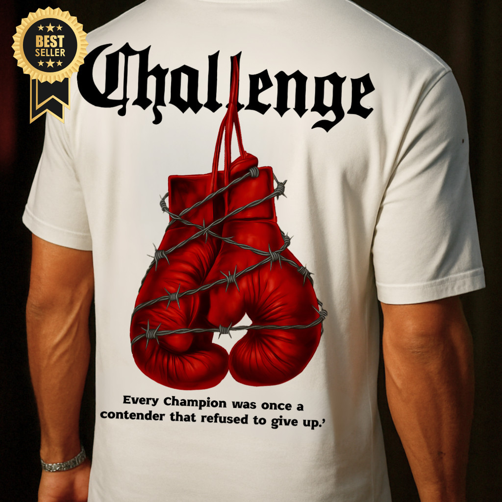 Camiseta  Oversized confortavel Camiseta Oversized Streetwear Challenge Estampa Luvas Boxe Masculina BOLD TEXTIL Confort