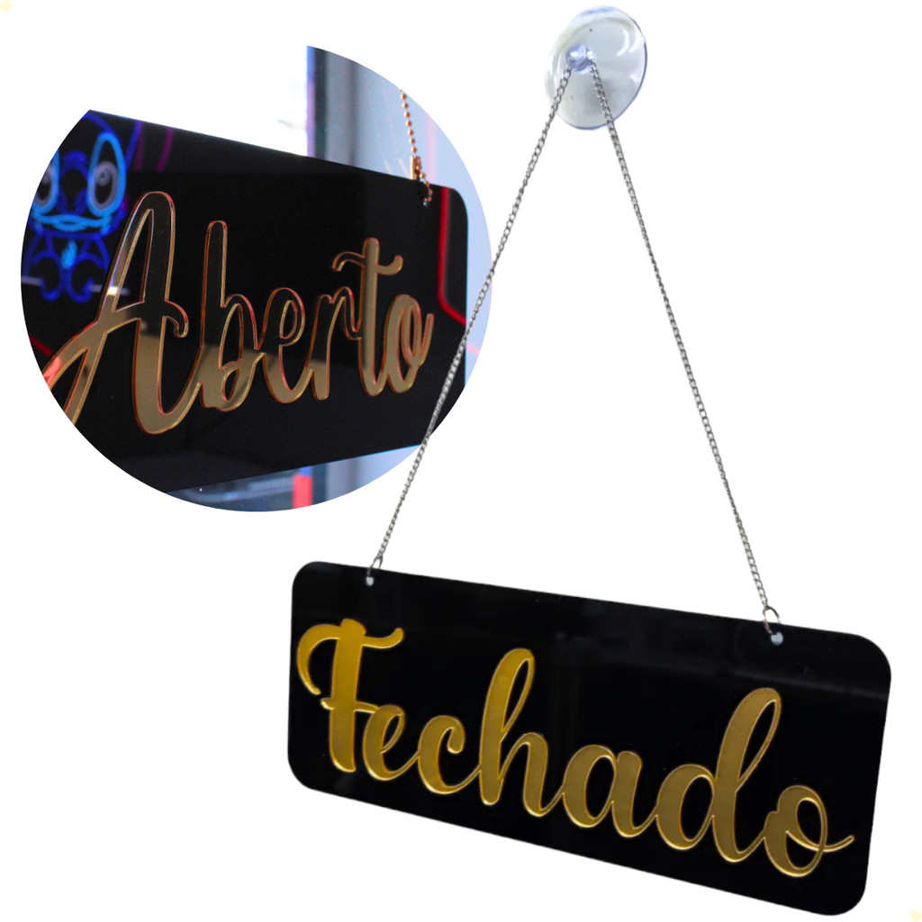 Placa Aberto e Fechado em Acrílico Espelhado Com Ventosa 1un