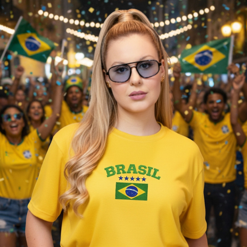 T-Shirt Feminina Copa do Mundo Camiseta Brasil Blusa 100% Algodão