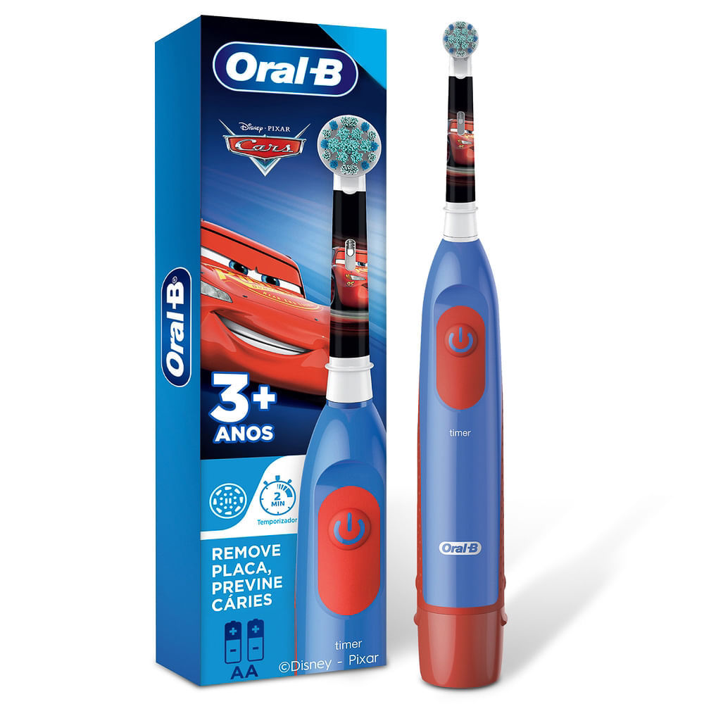 Escova Dental Infantil Oral-B Disney Pixar Cars Cores Sortidas + 2 Pilhas AA em Oferta na Shopee