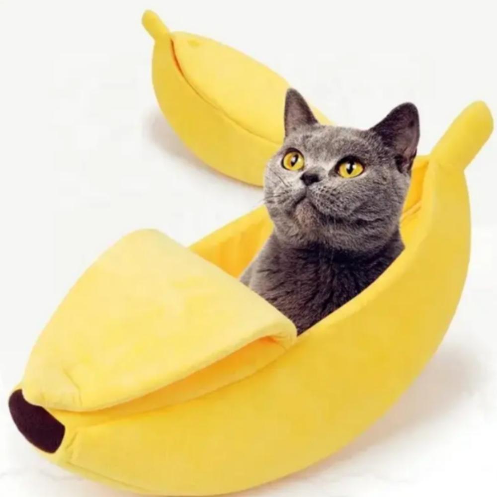 Caminha Banana Para Gatos e Cachorros Cama Pelúcia Quentinha 57x31 Amarela Lavável