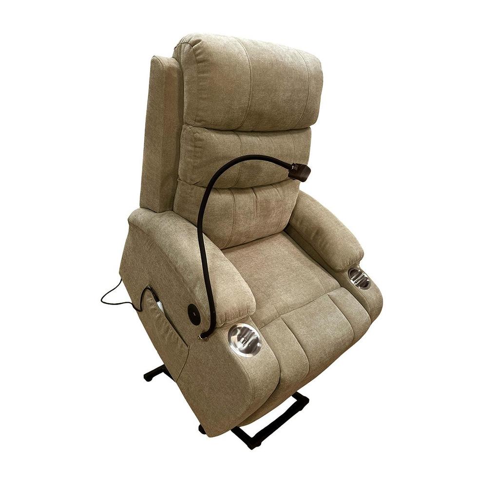 Imagem Poltrona do Papai Reclinável Elétrica Austin Lift Massagem USB Suporte para Celular Soft Linho Bege G11 - Gran Belo