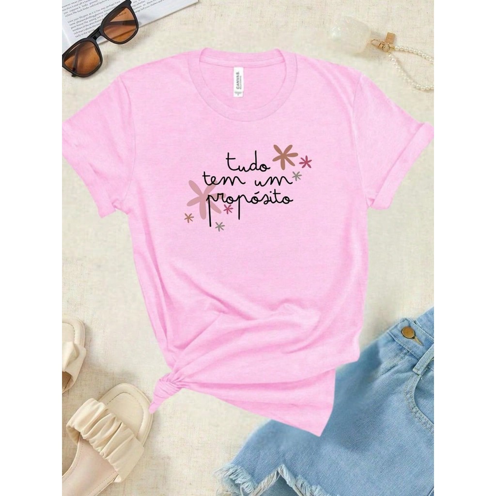 Blusa Feminina Algodão Cristã Evangélica TShirt Camiseta Onde há Fé Marsala Blusa Feminina