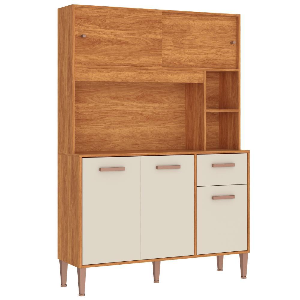 Armário de Cozinha Compacta com Armário e Balcão 5 Portas 1 Gaveta Pérola C212 120cm Cor Cinamomo/Off White - Fellicci