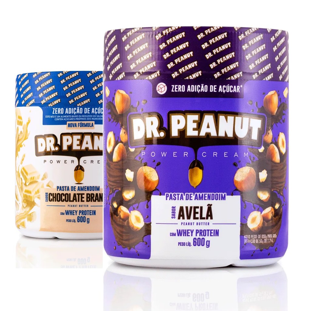 Kit 2x Pasta De Amendoim Com Whey Protein 600g Dr Peanut SABOR:AVELÃ + CHOCOLATE BRANCO em Oferta na Shopee