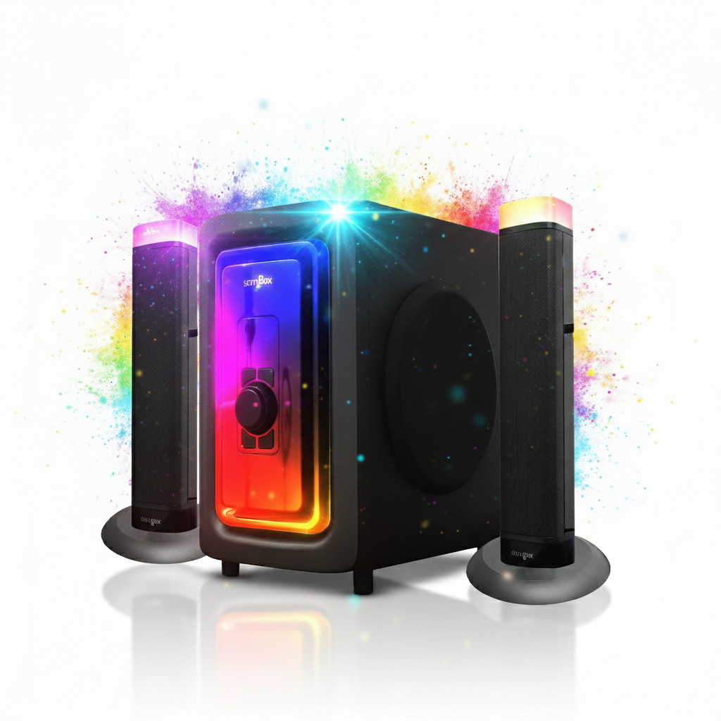 Caixa De Som 3.1 Subwoofer 190W Bluetooth RGB Rádio FM USB MicroSD Acústica 360 Ideal Para Festas Quartos E Home Theater