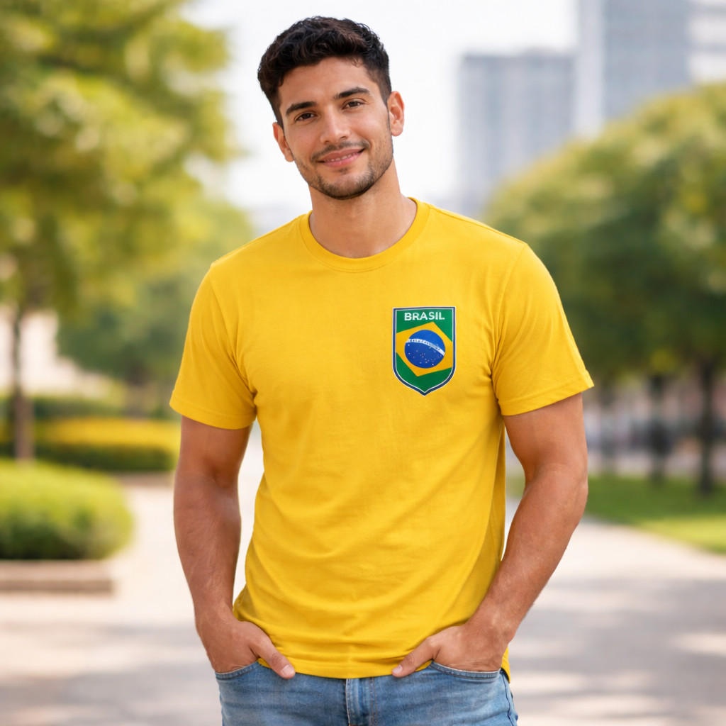 Camiseta T-shirt Masculina Unissex Brasil Escudo Copa Futebol 2026 Ótima Qualidade Copa do Mundo Amarela Amarelo