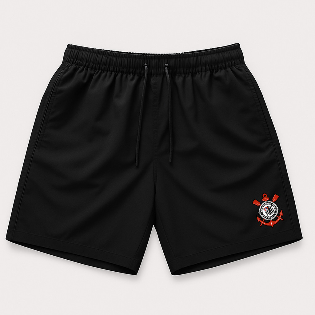 Short Corinthians Masculino Tactel com Elastano Bermuda Esportiva Treino Academia