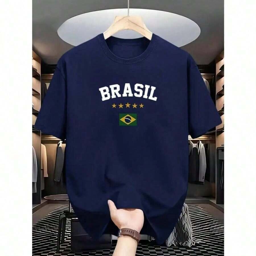 Camiseta Estampa do Brasil Masculina Blusa de Futebol 100% Algodão Premium Copa do Mundo