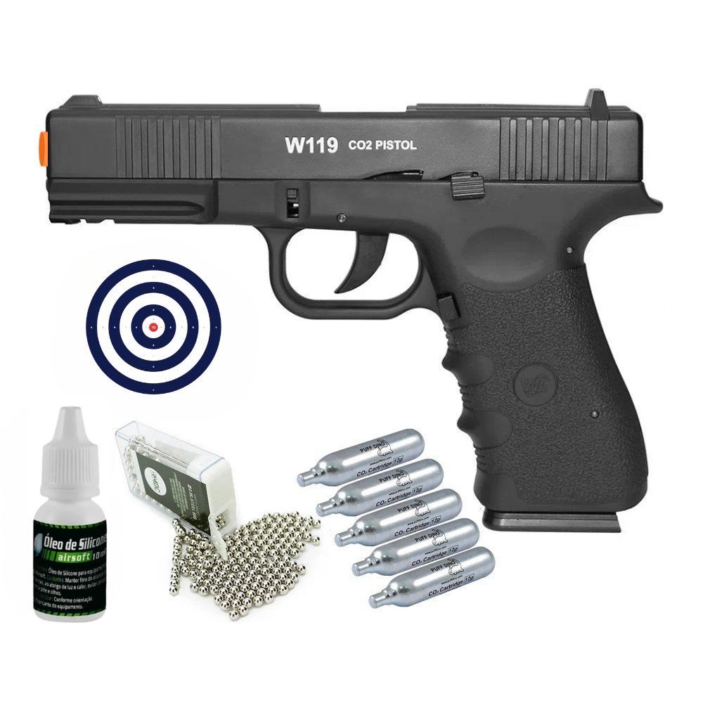 Pistola Pressão Co2 Rossi G19 W119 Slide Metal Blowback+ Kit em Oferta na Shopee