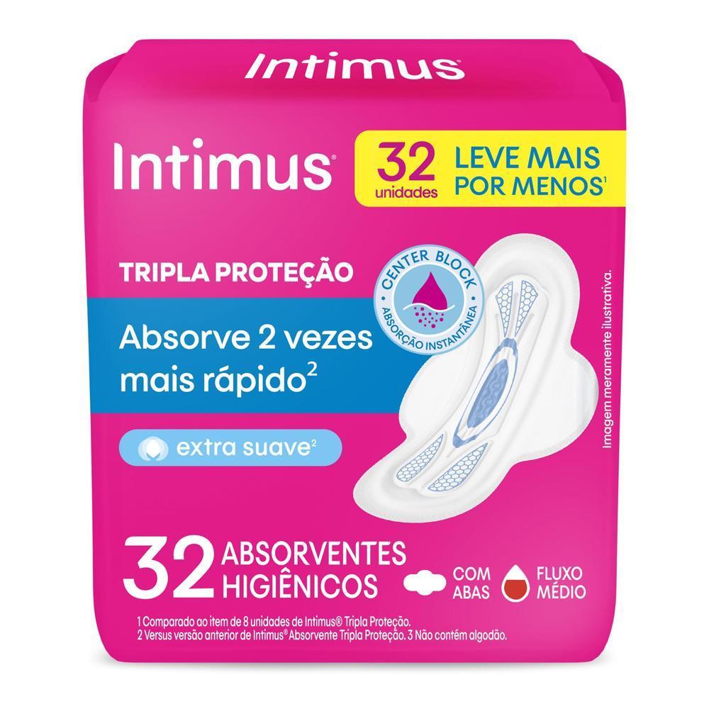 Intimus Absorvente Gel Tripla Proteção Suave Com Abas De 32 Unidades