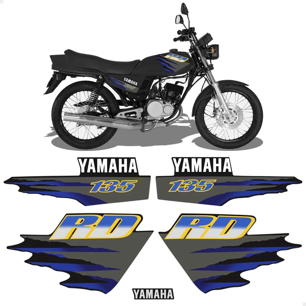 Kit Adesivos Para Yamaha Rd 135 1999 Moto Preta Completo