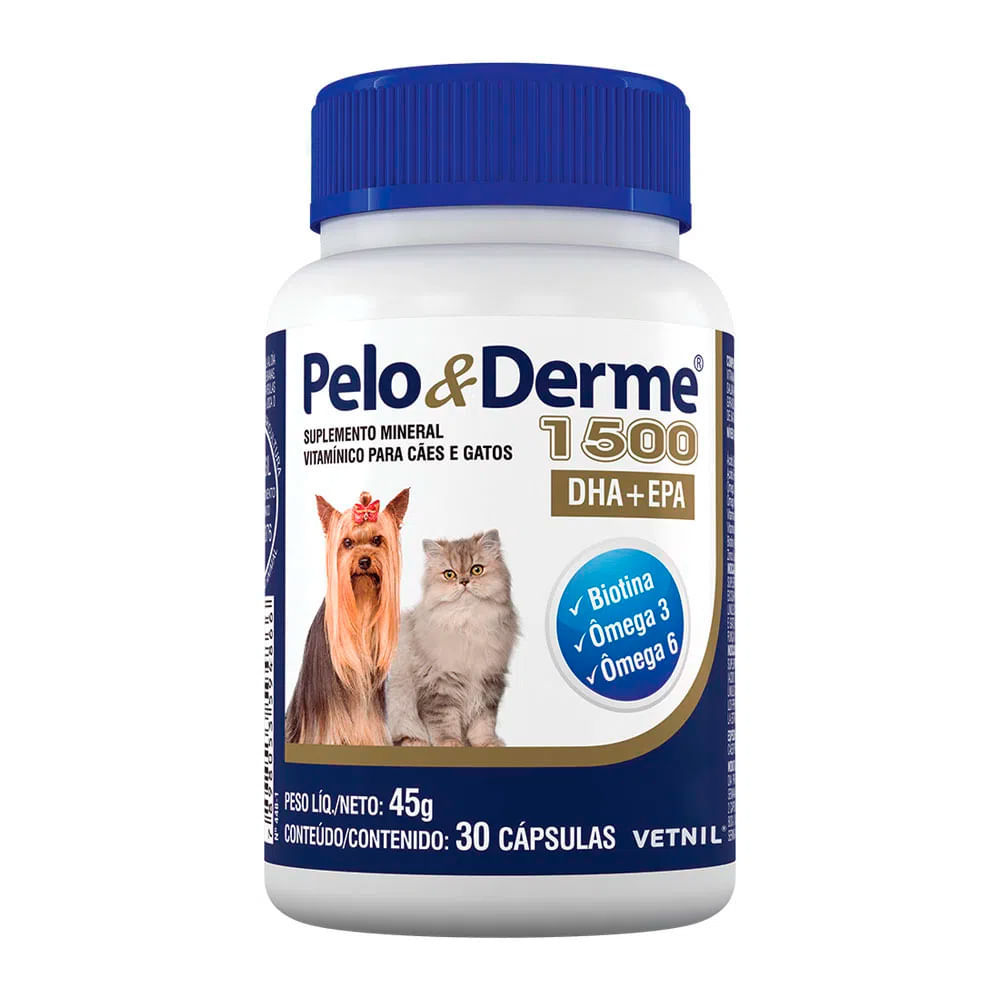 Pelo & Derme 1500 para Cães e Gatos Uso Veterinário com 30 Cápsulas em Oferta na Shopee