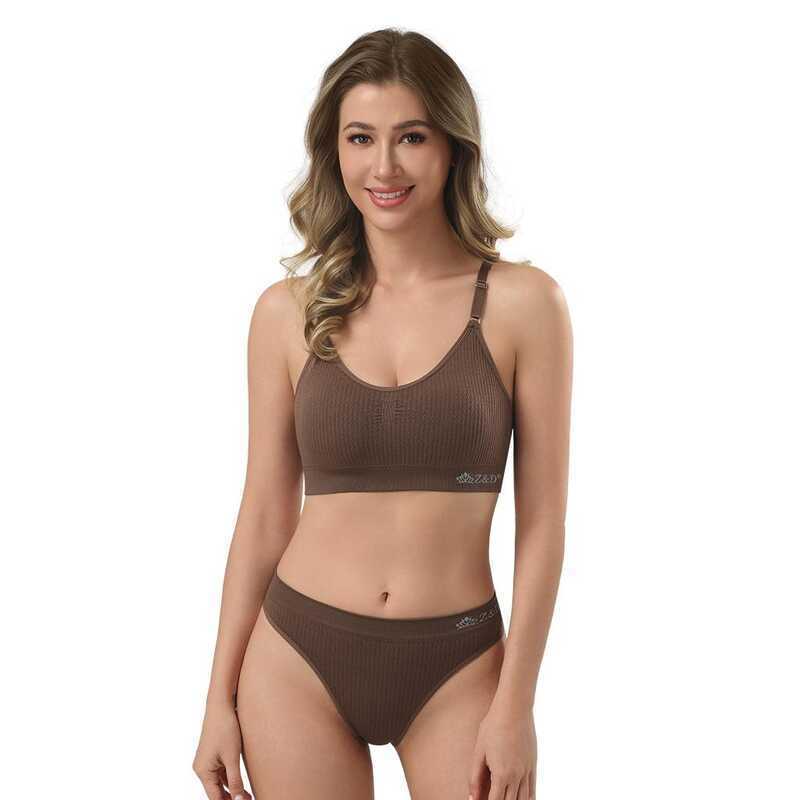 Z&D Lingerie Conjunto Top Texturizado Sem Aro Com Bojo, Alça removível e Calcinha Tanga 22128