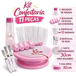 Kit Confeitaria 11 Pçs Bailarina 30cm/28cm Espátula Inox Boleador Regador Tapete Completo Doce Bolos
