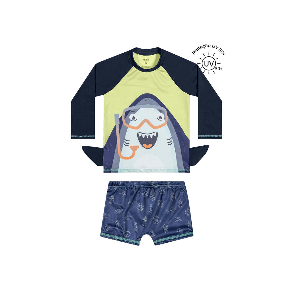 Conjunto de Praia Infantil Menino Proteção UV Elian Verde em Oferta na Shopee