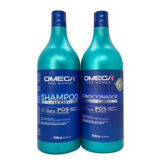 Kit Lisos e Leves e Proteção Térmica Shampoo e Condicionador 1 Litro Omega Hair em Oferta na Shopee