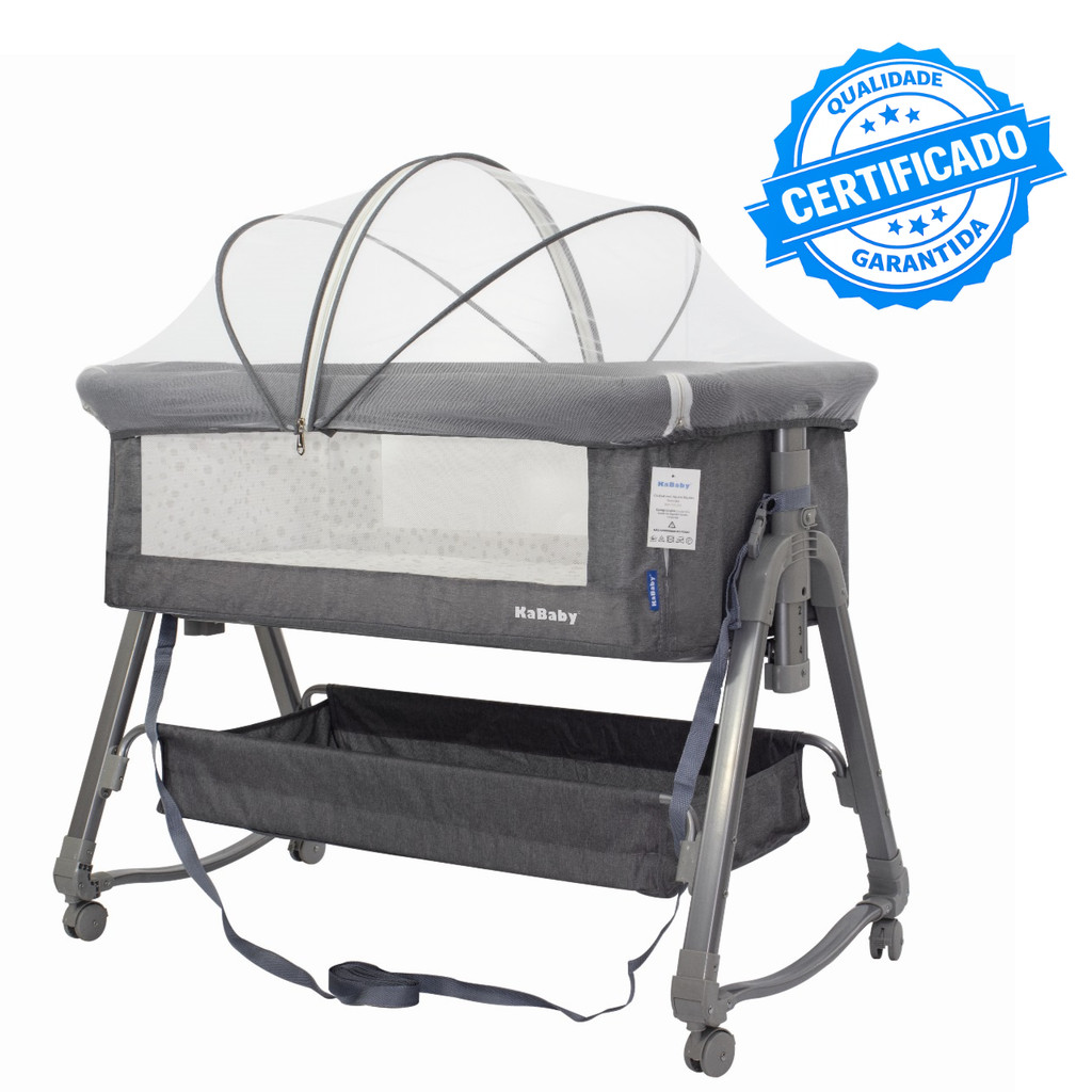 Berço Portátil Moises Co-bed Com Balanço Mosquiteiro e Cesto Cinza - Kababy