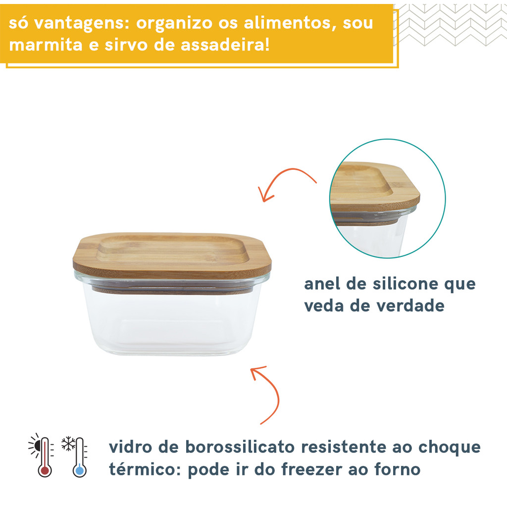 Conjunto 6 Potes Vidro Herméticos C/ Tampa de Bambu - Oikos — imagem 2 de 2