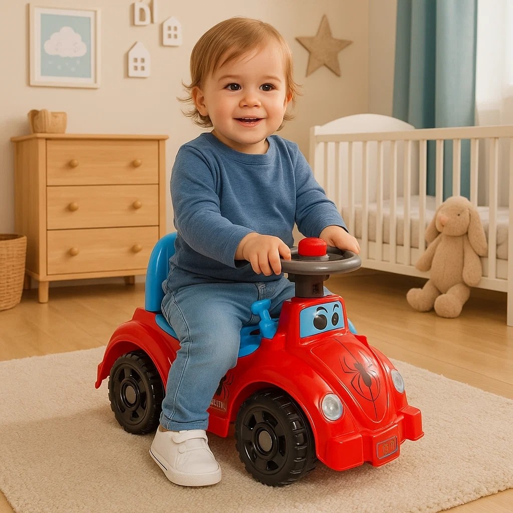 Carrinho Andador Infantil com Buzina Motinha Empurra Triciclo Quadriciclo para Crianças